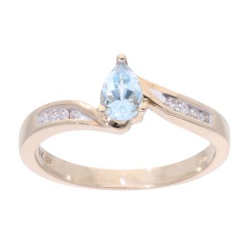 9ct Yellow Gold Created Blue Topaz And Diamond Stone Set Ring