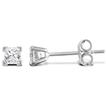 18 Carat White Gold 50pt Princess Cut 4 Claw Diamond Stud Earrings