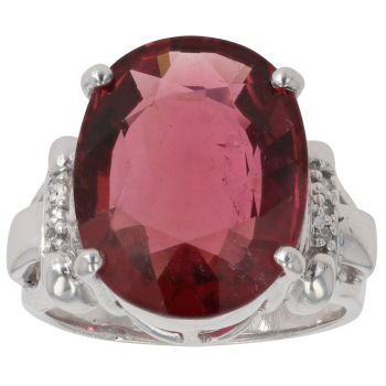 18ct White Gold 0.03ct Diamond and Red Gemstone Solitaire Ring