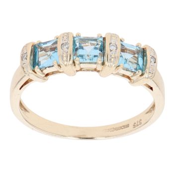 9ct Yellow Gold 0.05ct Diamond and Blue Topaz Dress Ring