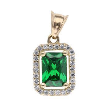 14ct Yellow Gold Cubic Zirconia And Green Gemstone Cluster Pendant