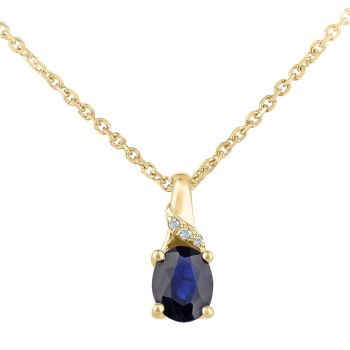 9ct Yellow Gold Oval Sapphire and Diamond Pendant Necklace