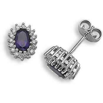 9 Carat White Gold 25pts Diamond & Amethyst Stud Earrings