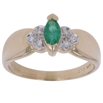 14ct Yellow Gold 0.06ct Diamond and Emerald Solitaire Ring