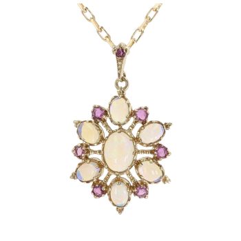 9ct Yellow Gold Ruby and Opal Pendant and Belcher Chain 18"
