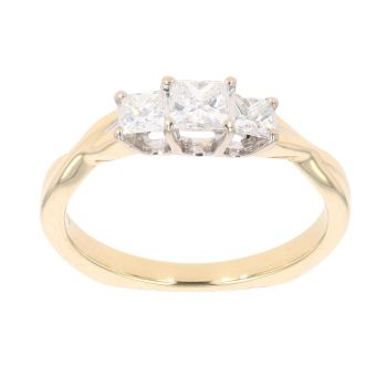 18ct Yellow Gold 0.50ct Princess Cut Diamond Trilogy Ring