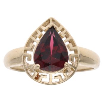 9ct Yellow Gold Greek Key Garnet Single Stone Ring