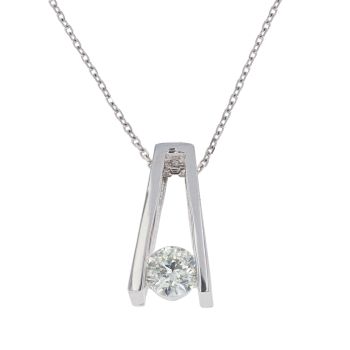 9ct White Gold 0.75ct Diamond Solitaire Pendant and Chain 18"