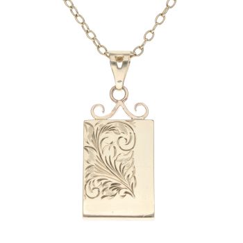 9ct Yellow Gold Patterned Pendant And Belcher Chain 26"
