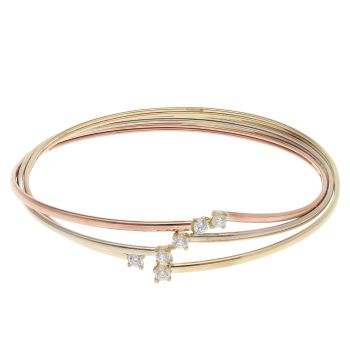 9ct Yellow, White And Rose Gold Cubic Zirconia Bangle