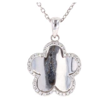 9ct White Gold 0.20ct Diamond Flower Pendant And Chain 20"