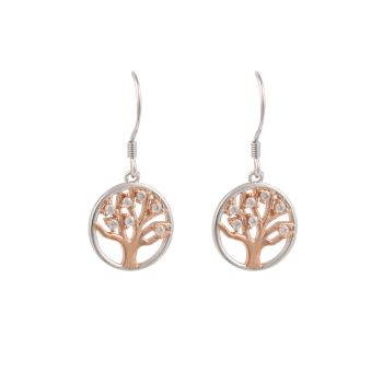 Sterling Silver And Rose Gold Plated Tree Of Life Drop Earrings