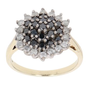 9ct Yellow Gold 0.75ct Brilliant Cut Black And Colourless Diamond Cluster Ring