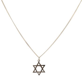 9ct Yellow Gold Star of David Patterned Pendant and Chain 16"