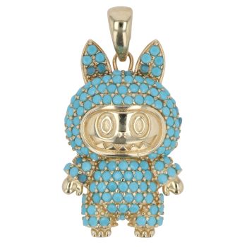 14ct Yellow Gold Blue Gemstone Bunny Pendant