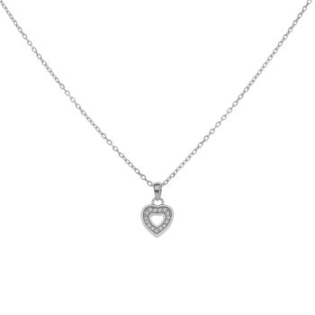 Silver Cubic Zirconia Heart Pendant and Chain 18" by Icesia