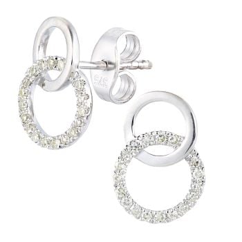9ct White Gold Diamond Circle Stud Earrings