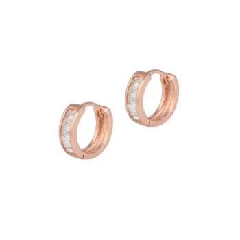 Rose Gold Plated Sterling Silver Channel Set Cubic Zirconia Huggie Hoops