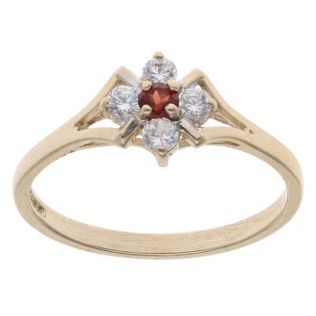 9ct Yellow Gold Garnet and Cubic Zirconia Cluster Ring