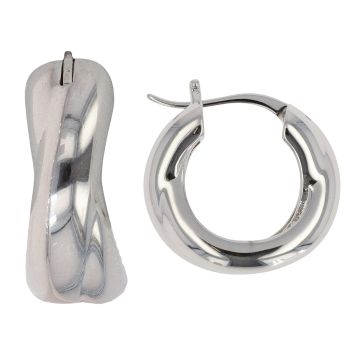 Silver Chunky Crossover Hoop Earrings by Icesia