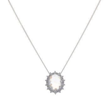 Silver Cubic Zirconia Cluster Pendant And Chain 18" By Icesia