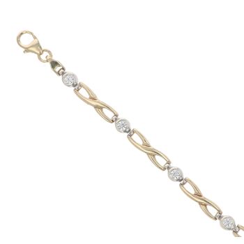 9ct Yellow And White Gold Cubic Zirconia Bracelet 7"