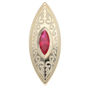 14ct Yellow Gold Red Gemstone Patterned Marquise Ring