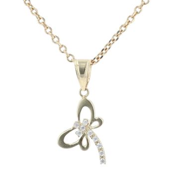 14ct Yellow Gold Cubic Zirconia Dragonfly Pendant and Chain 20"