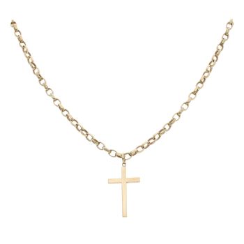 9ct Yellow Gold Plain Cross Pendant and Chain 24"