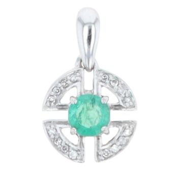18ct White Gold 0.15ct Diamond and Emerald Fancy Pendant