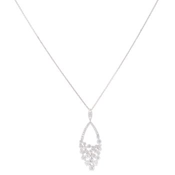 18ct White Gold 1.15ct Diamond Cluster Drop Pendant and Chain 18"