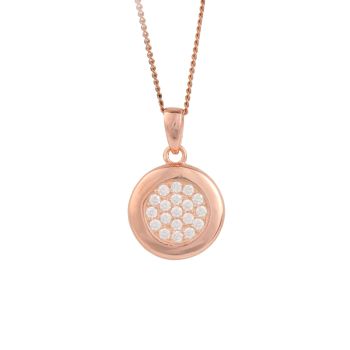 Rose Gold Plated Sterling Silver Cubic Zirconia Disc Pendant