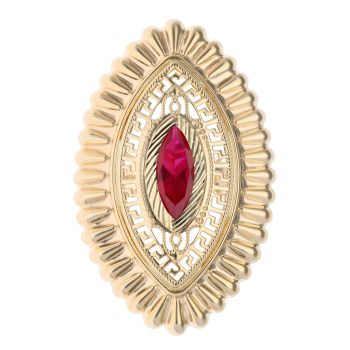 14ct Yellow Gold Marquise Red Gemstone Greek Key Ring