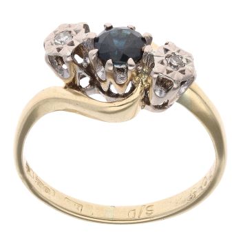 18ct Yellow Gold 0.05ct Diamond And Sapphire Three stone Twist Ring