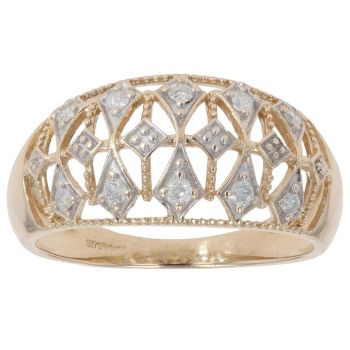 9ct Yellow Gold 0.10ct Diamond and Fancy Ring