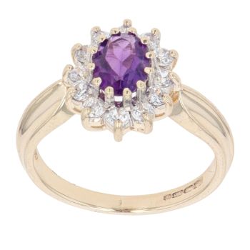 9ct Yellow Gold Amethyst And Cubic Zirconia Cluster Ring