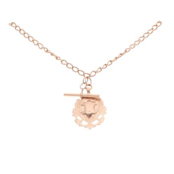 9ct Rose Gold Crest Pendant And T-Bar Chain 22"