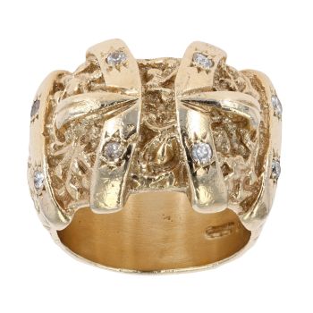 9ct Yellow Gold Cubic Zirconia Double Buckle Ring