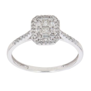9ct White Gold 0.33ct Brilliant, Baguette And Princess Cut Diamond Cluster Ring