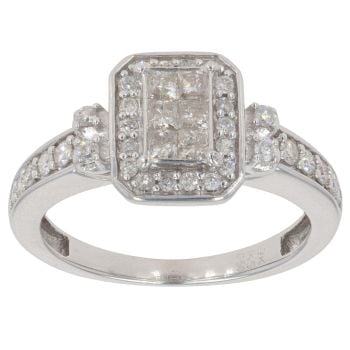 9ct White Gold 0.50ct Princess And Brilliant Cut Diamond Cluster Ring