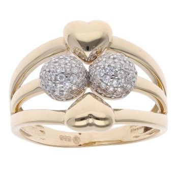 14ct Yellow Gold Cubic Zirconia Balls And Hearts Ring