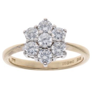 14ct Yellow Gold Cubic Zirconia Daisy Cluster Ring