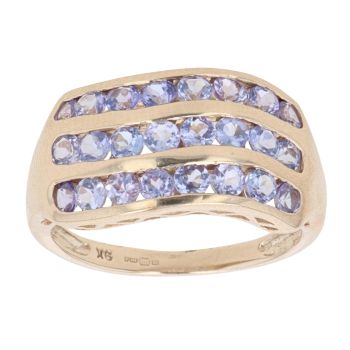 9ct Yellow Gold Tanzanite Three Row Ring