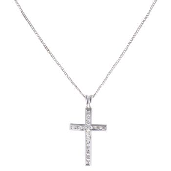 18ct White Gold 1.00ct Diamond Cross Pendant and Chain 18"