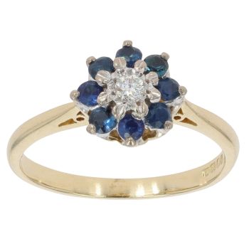 18ct Yellow Gold 0.10ct Diamond And Sapphire Cluster Ring