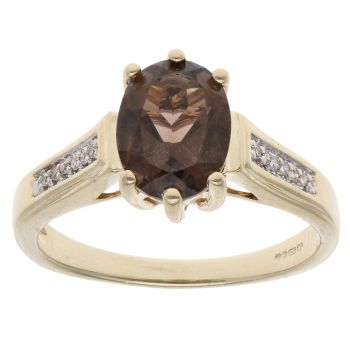 9ct Yellow Gold Smoky Quartz Single Stone Ring