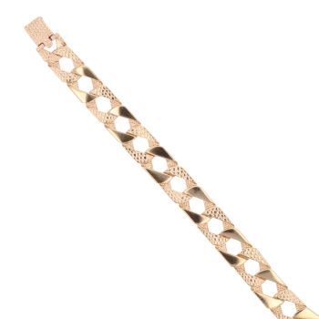 9ct Yellow Gold Patterned And Plain Curb Bracelet 6.5"