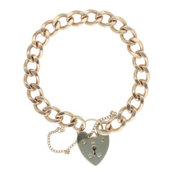 9ct Yellow Gold Heart Lock Charm Bracelet 7"