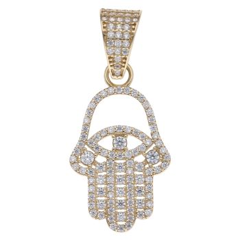 9ct Yellow Gold Cubic Zirconia Hamza Hand Pendant