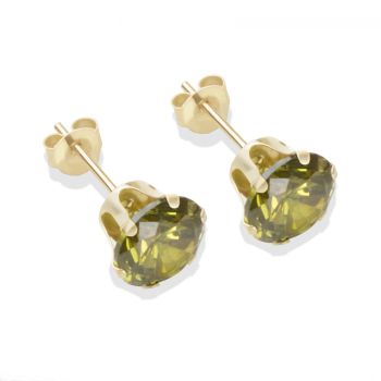 9ct yellow gold 7mm dark peridot CZ stud Earrings